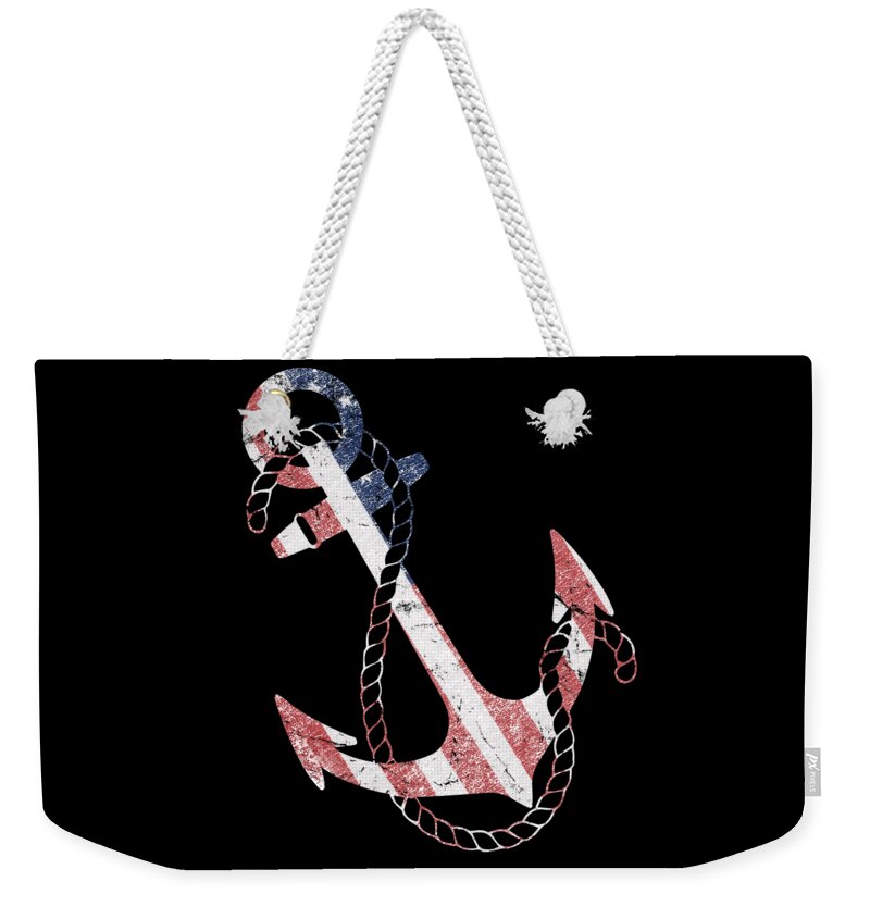 Funny Weekender Tote Bag featuring the digital art Patriotic American Flag Anchor by Flippin Sweet Gear