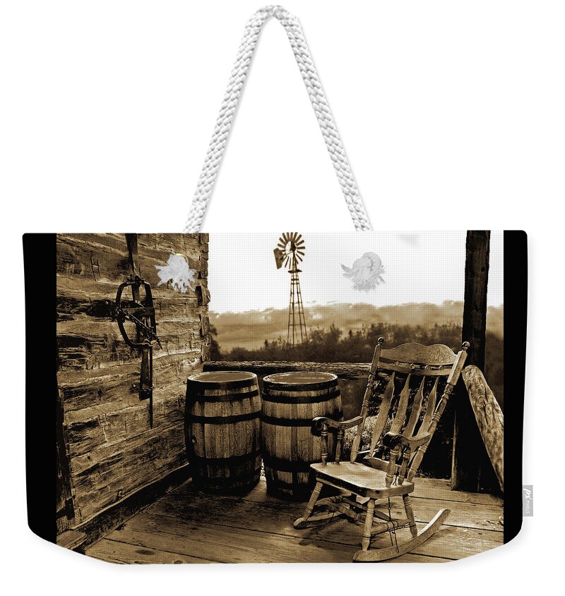 Rocker Weekender Tote Bag featuring the photograph Peace At Last, Sepia by Don Schimmel