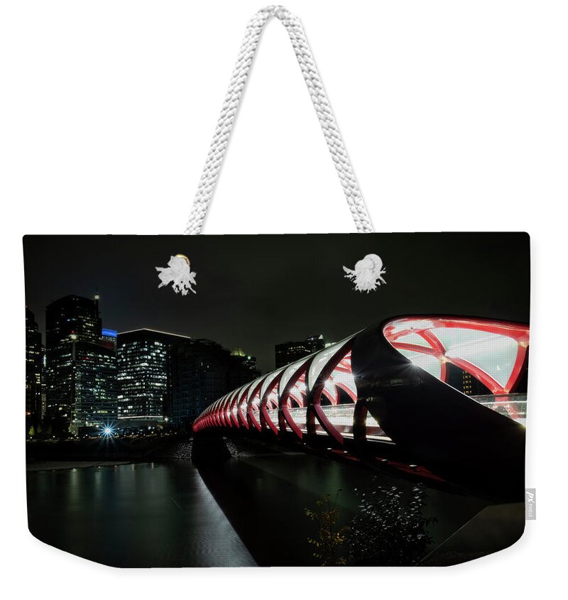 Peace Bridge Weekender Tote Bag featuring the photograph Peace Bridge Nightscape by Catherine Reading
