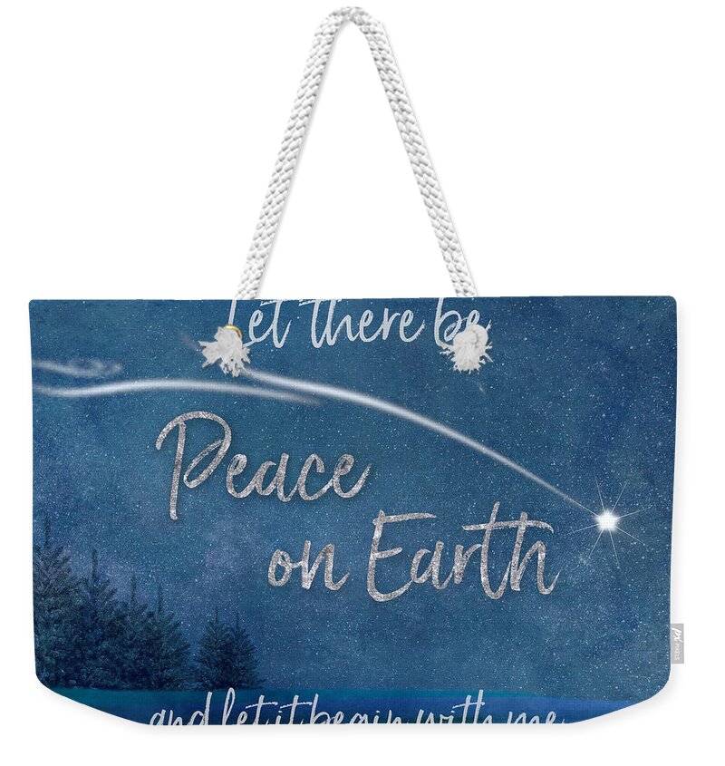 Nighttime Weekender Tote Bag featuring the digital art Peace On Earth Christmas Card by Teresa Wilson
