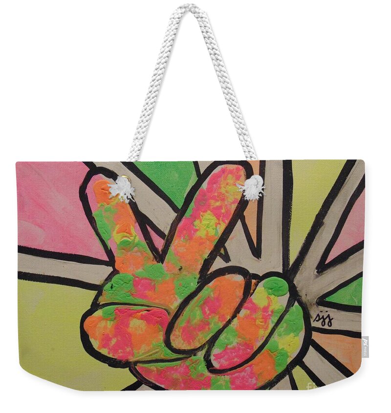 1960s Weekender Tote Bag featuring the painting Peace Sign by Saundra Johnson