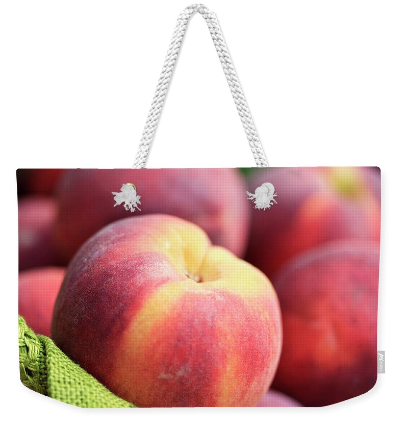 Juicy Weekender Tote Bag featuring the photograph Peach Macro by Nanjmoore