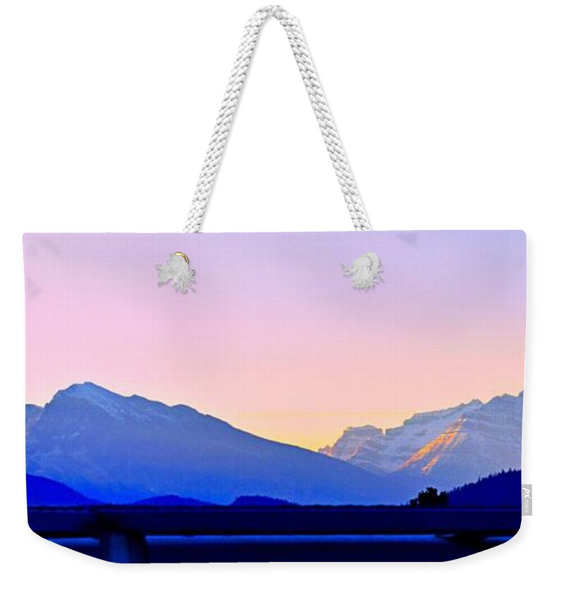 Train Weekender Tote Bag featuring the photograph Peaks Near Jasper by Gary F Richards