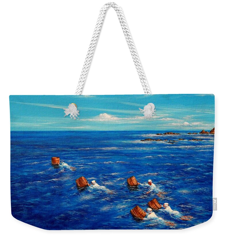 Japan Weekender Tote Bag featuring the painting Pearl Divers, Japan by John YATO