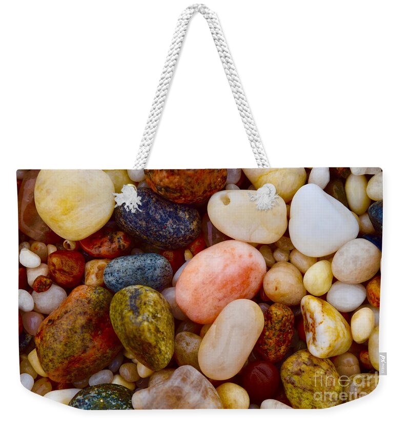 Pebbles Weekender Tote Bag featuring the photograph Pebble Jewels by Debra Banks