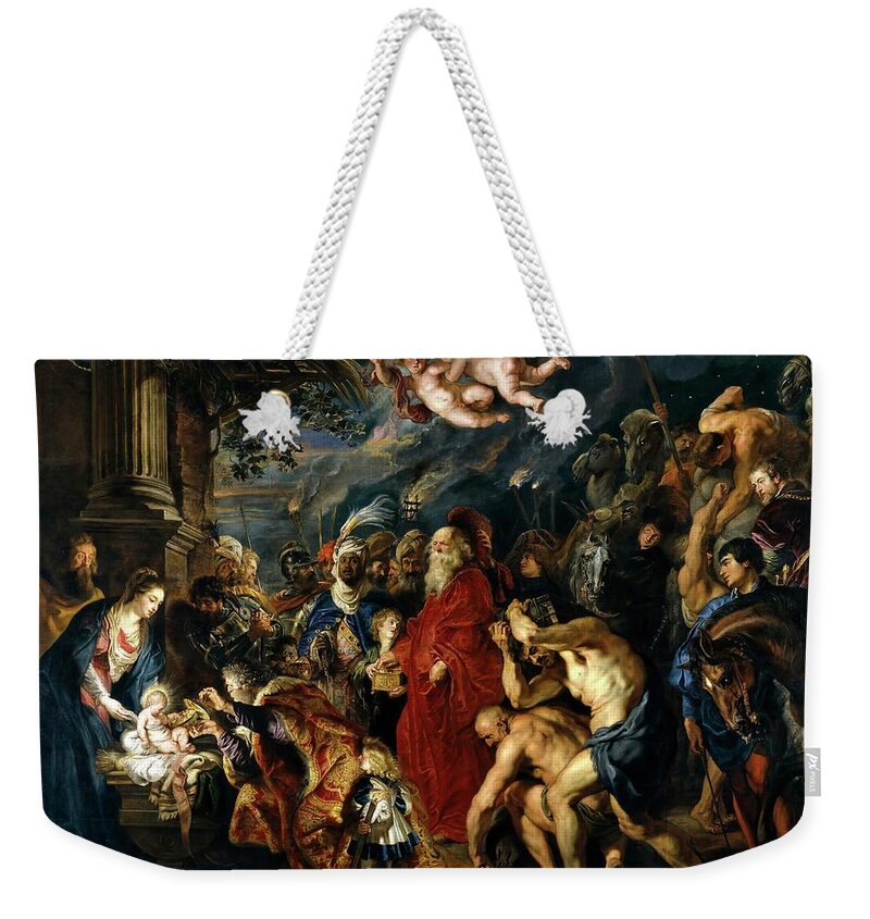 Adoration Of The Magi Weekender Tote Bag featuring the painting Pedro Pablo Rubens / 'Adoration of the Magi', 1609, 1628-1629, Flemish School. Pieter Paul Rubens . by Peter Paul Rubens -1577-1640-