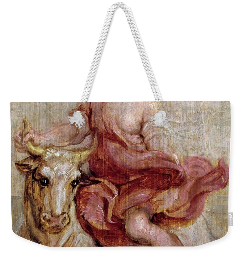 Europa Weekender Tote Bag featuring the painting Pedro Pablo Rubens / 'The Rape of Europe', 1636-1637, Flemish School. Europa. by Peter Paul Rubens -1577-1640-