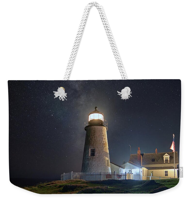 Pemaquid Point Lighthouse Weekender Tote Bag featuring the photograph Pemaquid Point and the Milky Way by Kristen Wilkinson
