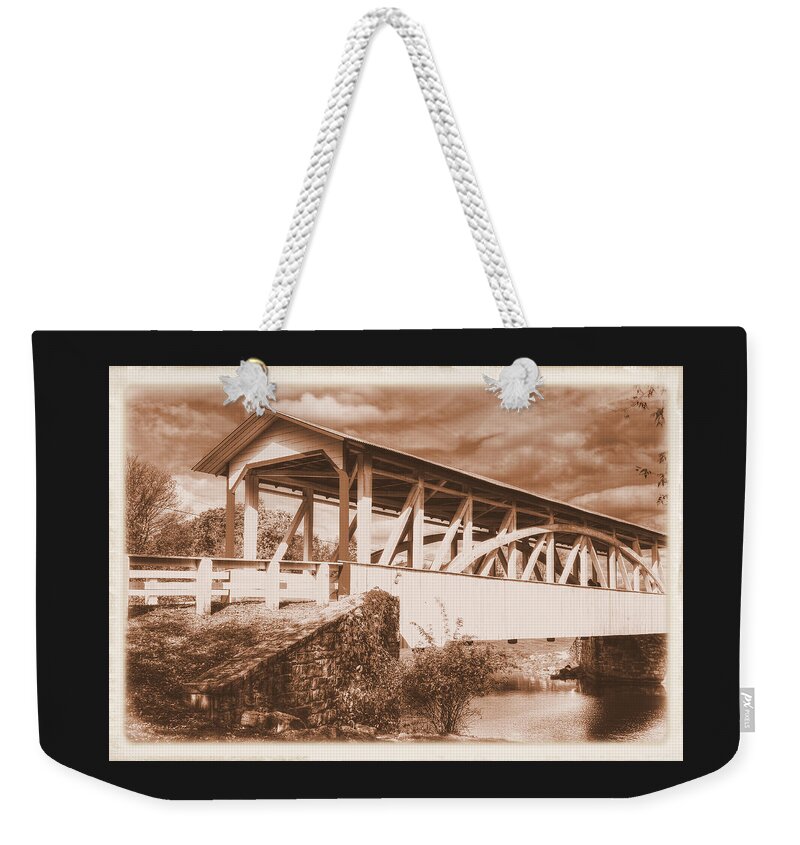 Halls Mill Covered Bridge Weekender Tote Bag featuring the photograph Pennsylvania Country Roads - Halls Mill Covered Bridge No. 15AS - Hopewell Township Bedford County by Michael Mazaika