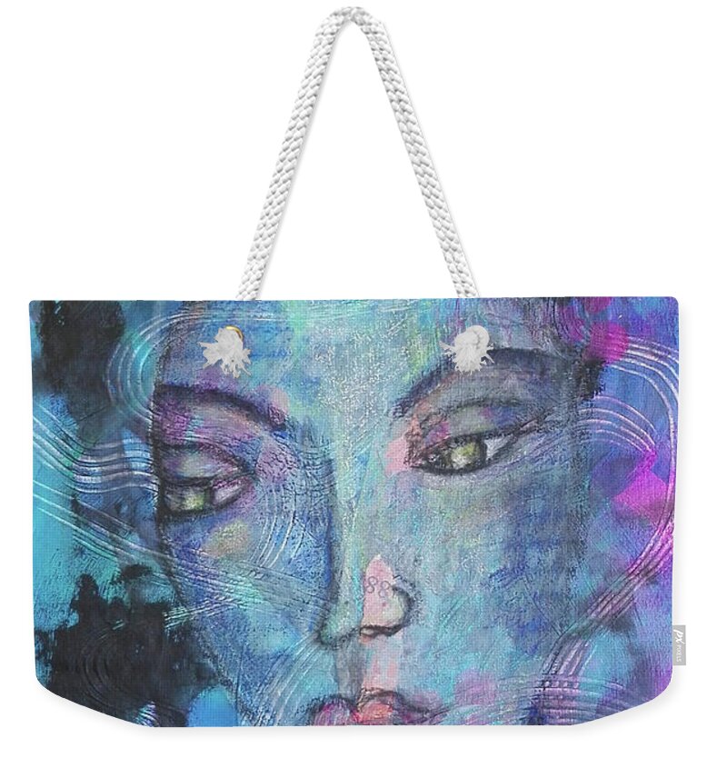 Outsider Art Weekender Tote Bag featuring the mixed media Pensive Moment by Mimulux Patricia No