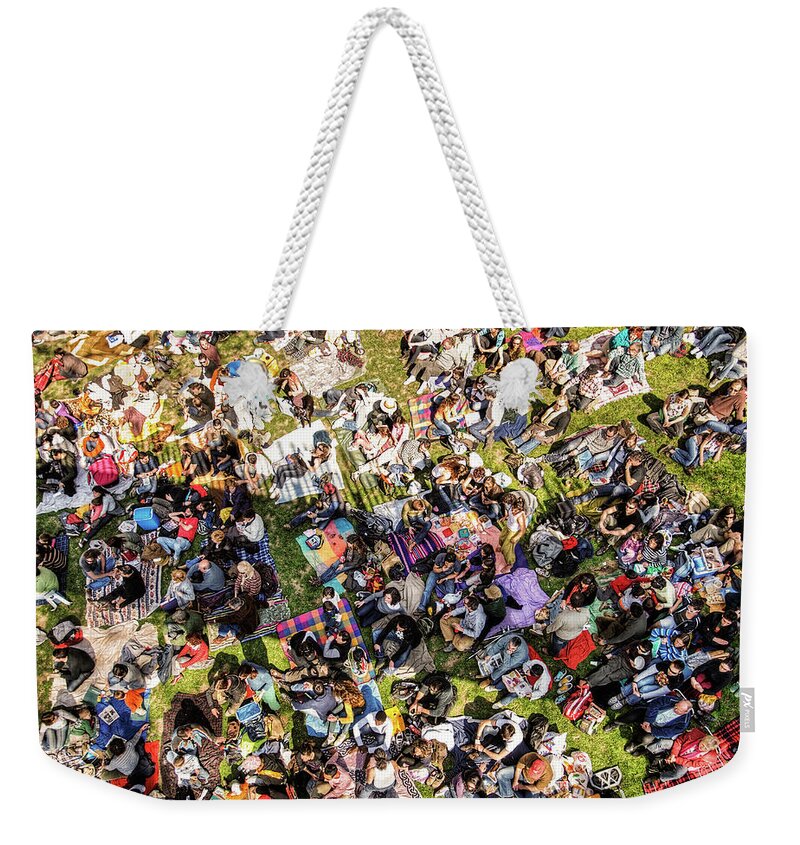 Shadow Weekender Tote Bag featuring the photograph People Picnicking by By Paco Calvino (barcelona, Spain)