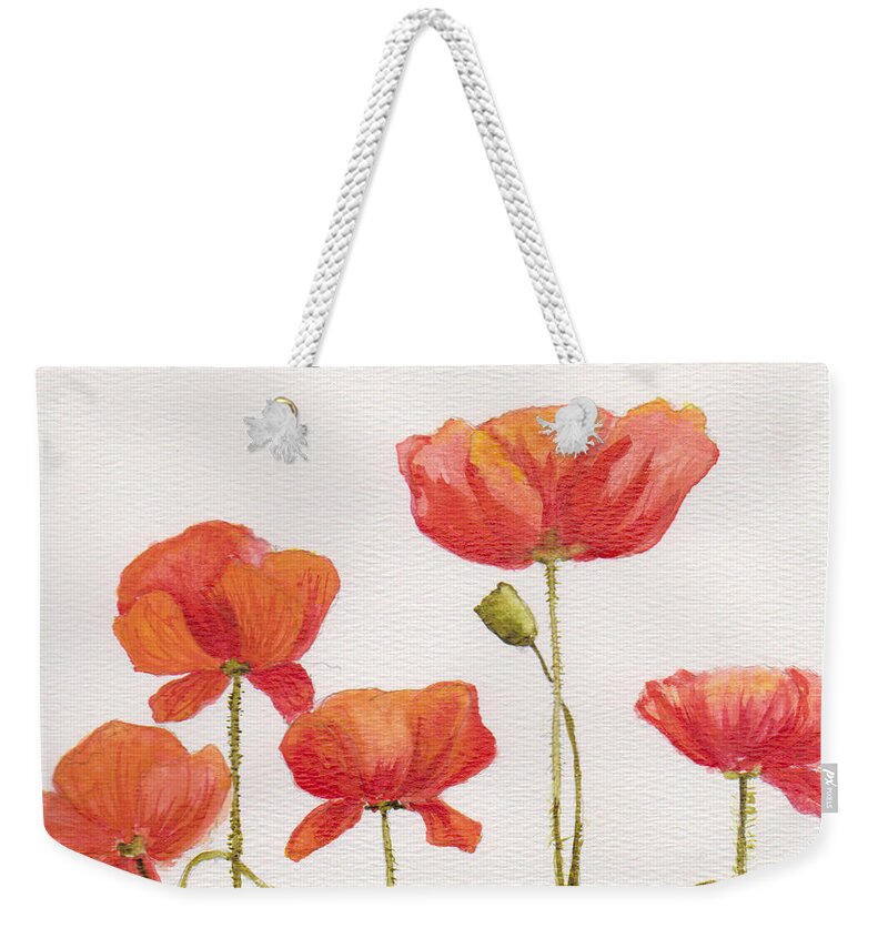 Poppies Weekender Tote Bag featuring the painting Peppy Poppies by Jackie Mueller-Jones