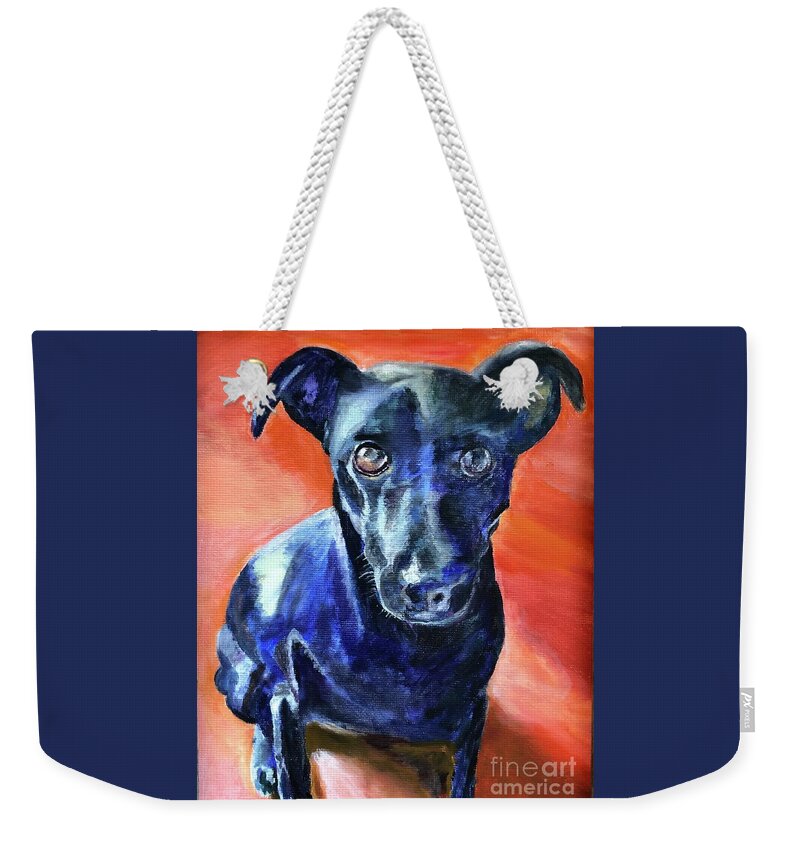 Dog Weekender Tote Bag featuring the painting Peter by Kate Conaboy