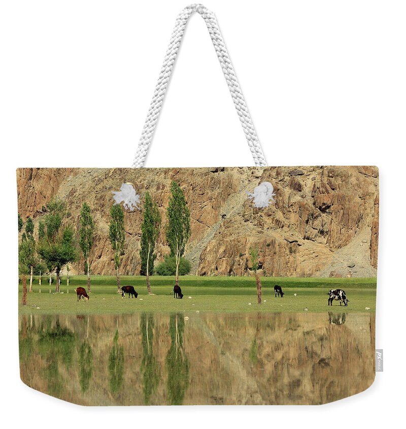 Tranquility Weekender Tote Bag featuring the photograph Phandar Lake by Iqbal Khatri