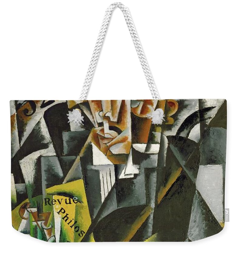 Liubov Sergeyevna Popova Weekender Tote Bag featuring the painting Philosopher. Oil on canvas -1915- 89 x 63 ccm. by Liubov Sergeyevna Popova