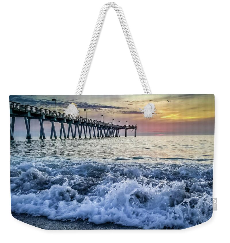 Pier Weekender Tote Bag featuring the photograph Pier at Sunset by Joe Myeress
