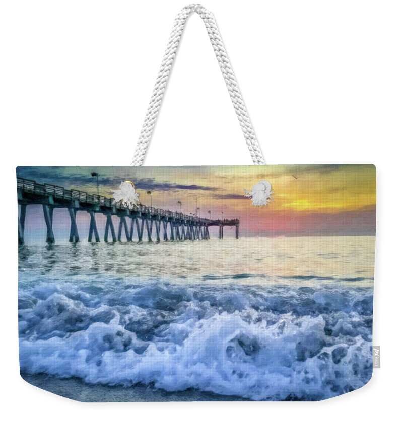 Pier Weekender Tote Bag featuring the photograph Pier at Sunset- Painting effect by Joe Myeress