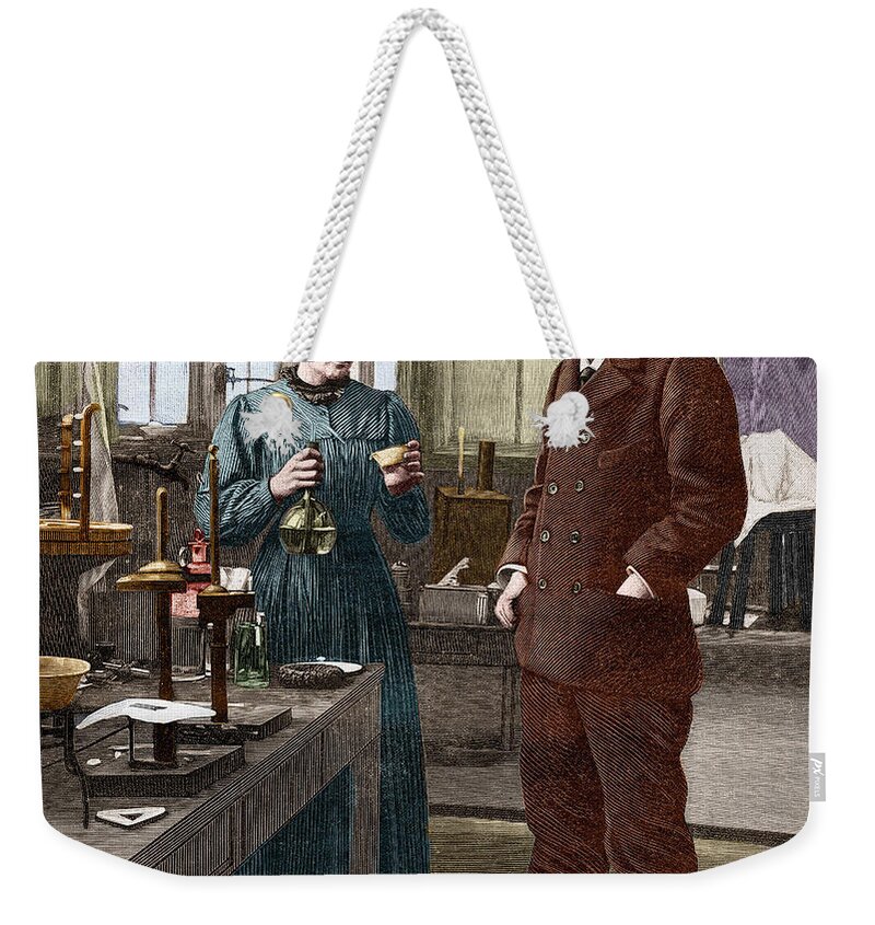 Curie Weekender Tote Bag featuring the painting Pierre Curie And Marie Curie by European School