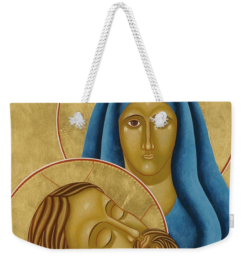 Catholic Weekender Tote Bag featuring the painting Pieta by Jodi Simmons by Jodi Simmons