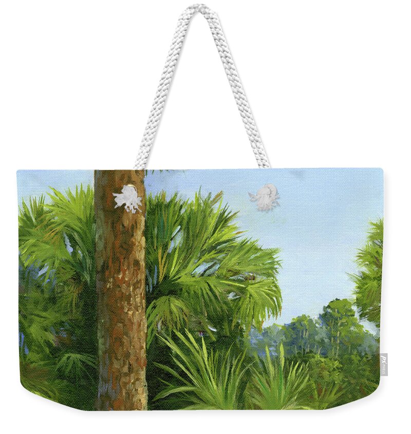 Landscape Weekender Tote Bag featuring the painting Pine and Palms by Donna Tucker