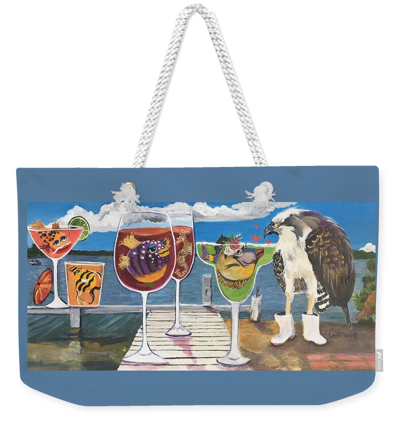 Osprey Weekender Tote Bag featuring the painting Pine Island Dock Party by Linda Kegley