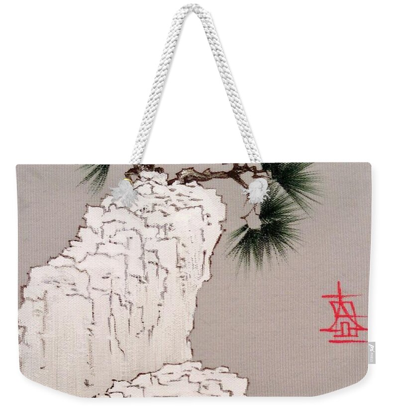 Russian Artists New Wave Weekender Tote Bag featuring the painting Pine on the Rock by Alina Oseeva