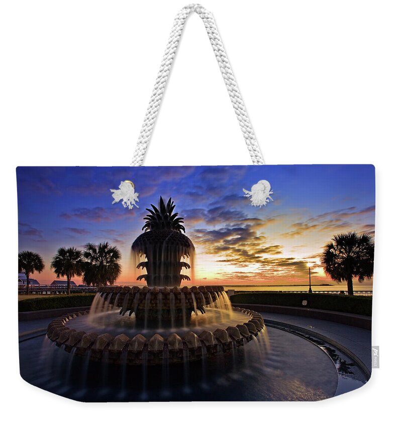 Tranquility Weekender Tote Bag featuring the photograph Pineapple Fountain In Charleston by Sam Antonio Photography