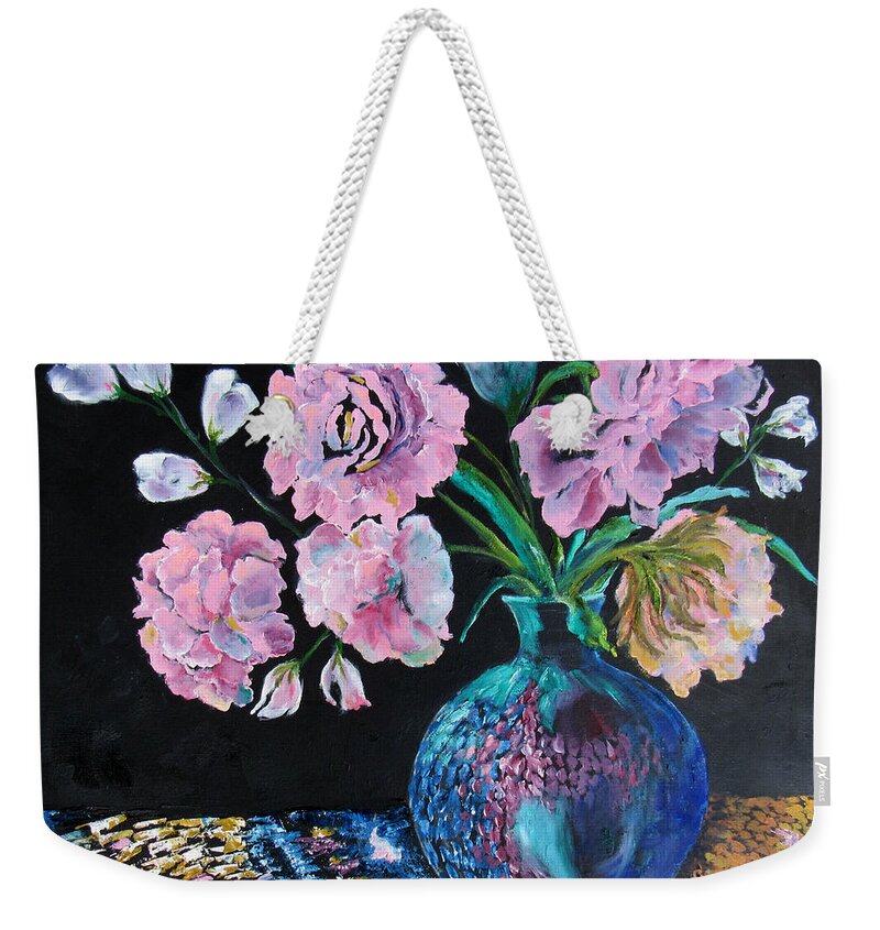 Floral Weekender Tote Bag featuring the painting Pink Fantasies by Lisa Boyd