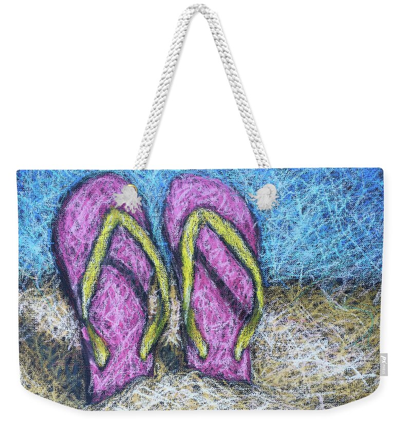 Flip Flops Weekender Tote Bag featuring the painting Pink Flip Flops by Karla Beatty