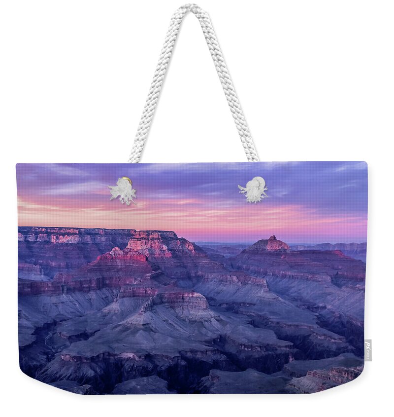 Arizona Weekender Tote Bag featuring the photograph Pink Hues over the Grand Canyon by Dawn Richards