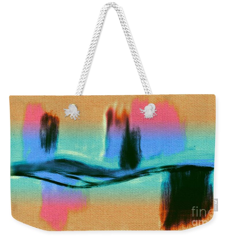 Abstract Weekender Tote Bag featuring the digital art Pink Orange Turquoise Black and Aqua Abstract Painting by Delynn Addams by Delynn Addams