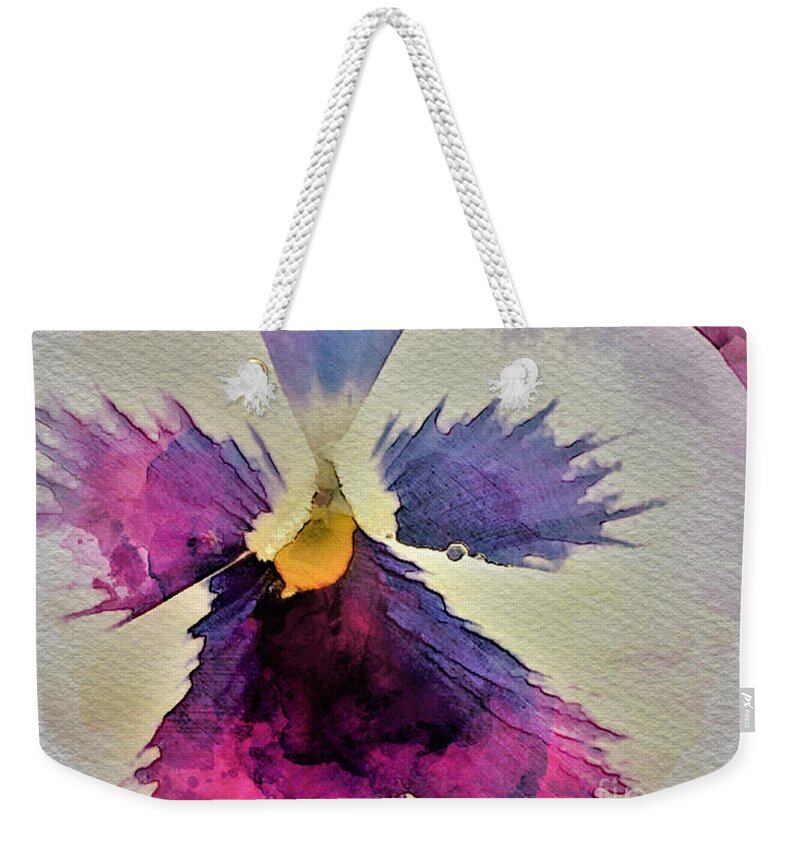 Watercolor Weekender Tote Bag featuring the painting Pink Pansy by Tracey Lee Cassin