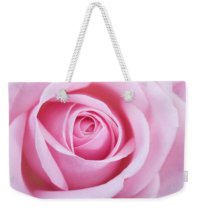 Petal Weekender Tote Bag featuring the photograph Pink Rose Flower by Photoshopped