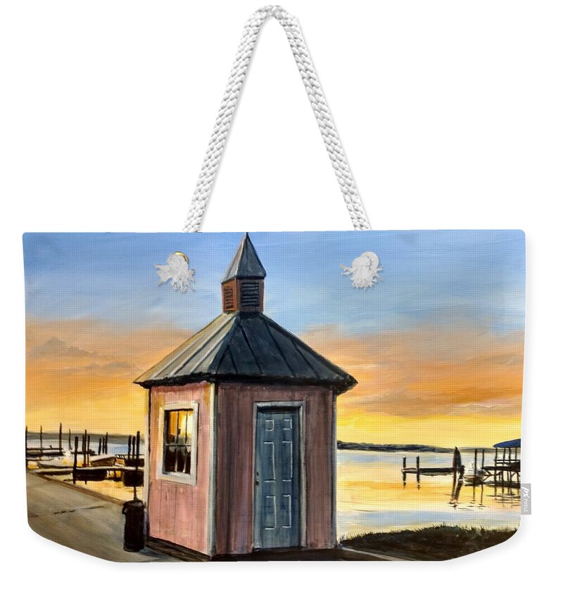Sunset Weekender Tote Bag featuring the painting Pink Shed by William Brody