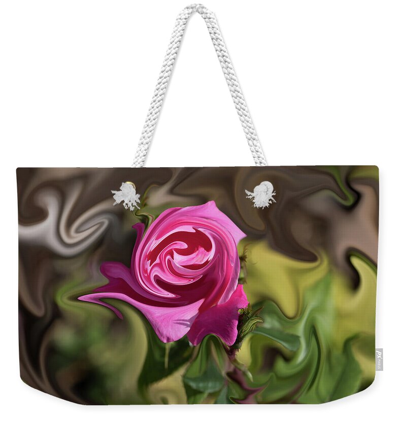 Rose Weekender Tote Bag featuring the photograph Pink Warped Rose by Jennifer Grossnickle