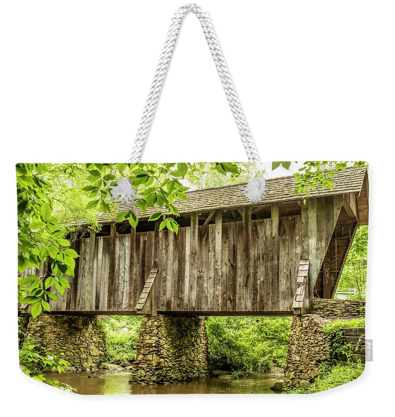 Pisgah Covered Bridge Weekender Tote Bag featuring the photograph Pisgah Covered Bridge in Spring by Donna Twiford