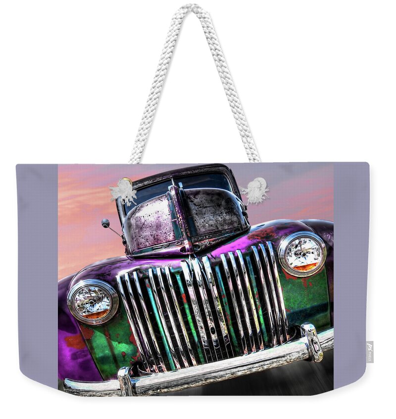 Vintage Ford Truck Weekender Tote Bag featuring the photograph Plum Crazy 1942 Rusty Ford Truck by Gill Billington