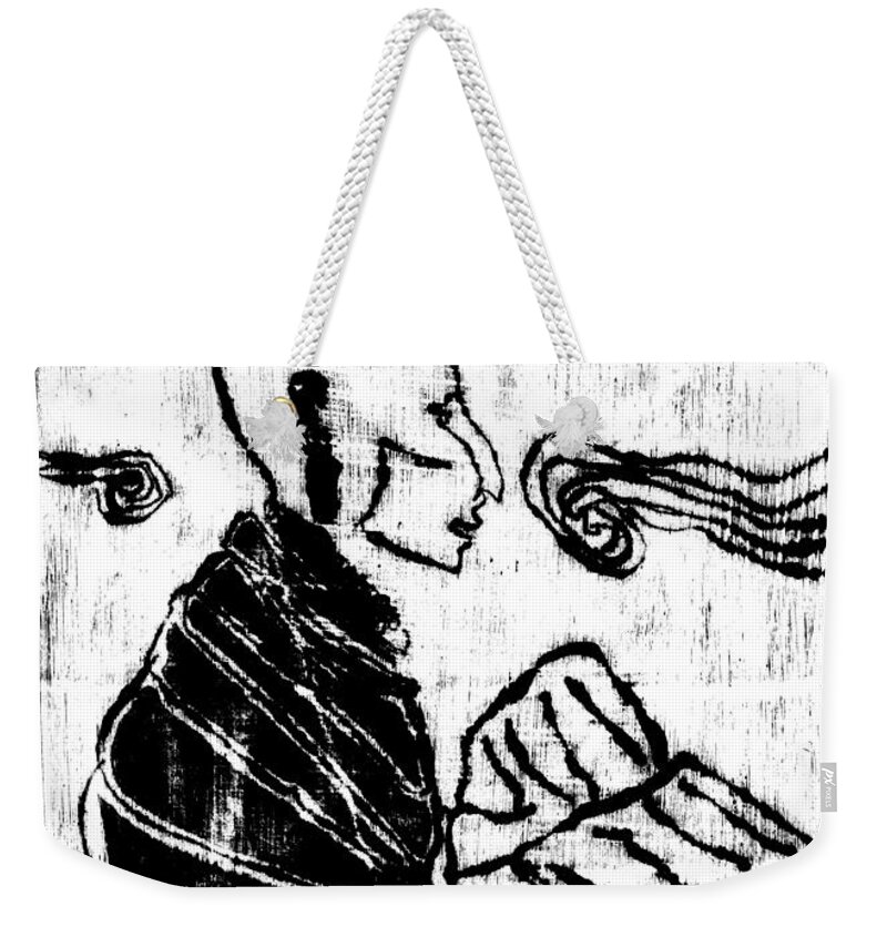 Clouds Weekender Tote Bag featuring the digital art Poet reading to wind clouds 18 by Edgeworth Johnstone