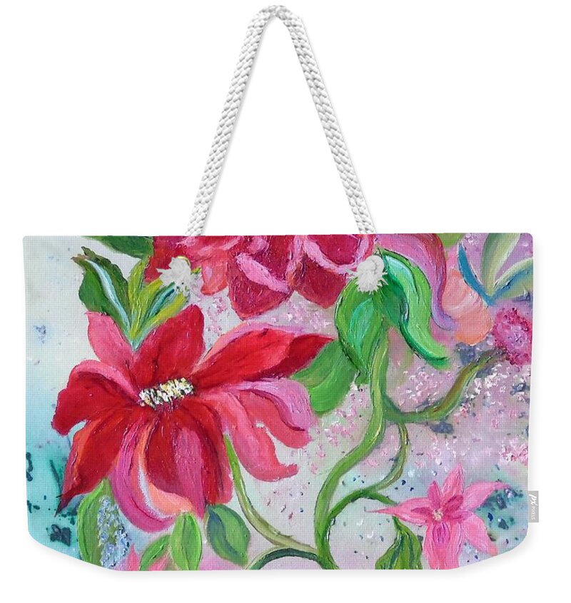 Bloom Weekender Tote Bag featuring the painting Poinsettias by Janis Tafoya