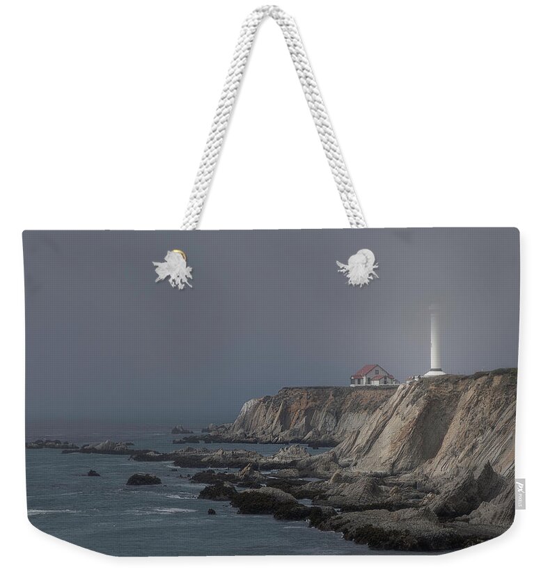 Lighthouse Weekender Tote Bag featuring the photograph Point Arena Lighthouse in the Fog by TL Wilson Photography by Teresa Wilson