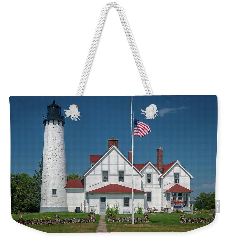 Lake Superior Weekender Tote Bag featuring the photograph Point Iroquois Lighthouse by Gary McCormick
