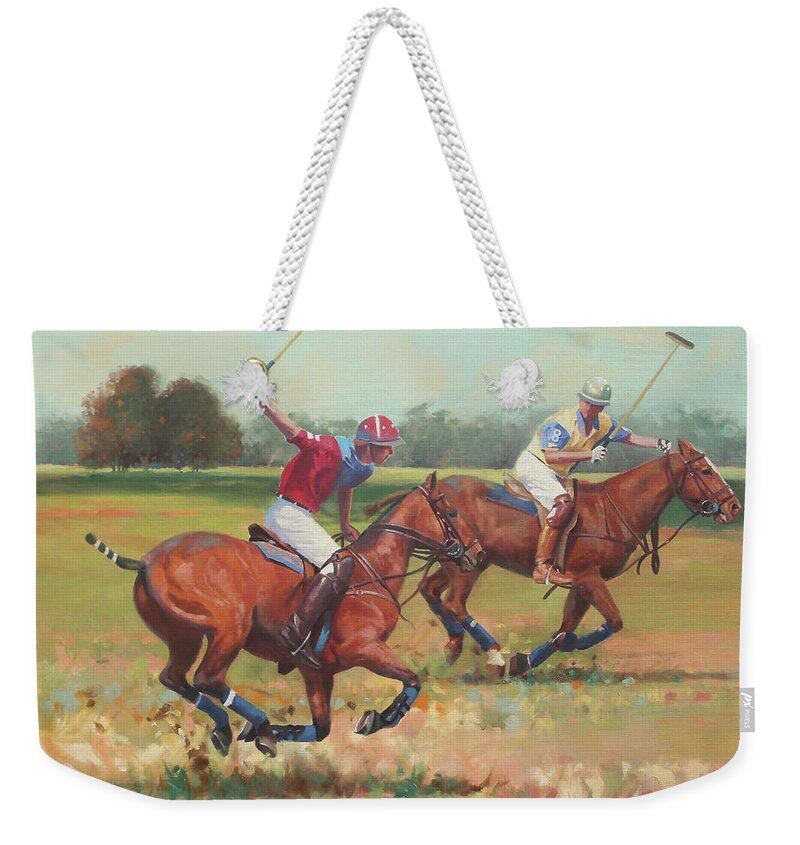 Polo Players Weekender Tote Bag featuring the painting Polo Ponies by Carolyne Hawley