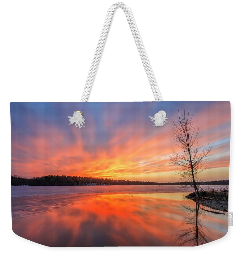Horn Pond Weekender Tote Bag featuring the photograph Pond Ablaze by Rob Davies