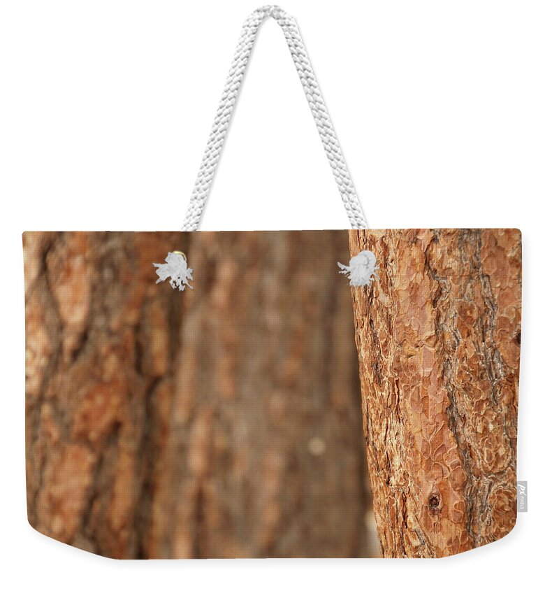 Bend Weekender Tote Bag featuring the photograph Ponderosa pine bark detail by Steve Estvanik