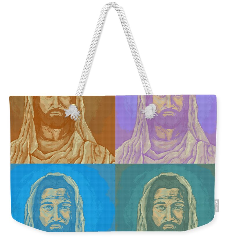 Jesus Weekender Tote Bag featuring the digital art Pop Art Jesus Collage by David Hinds