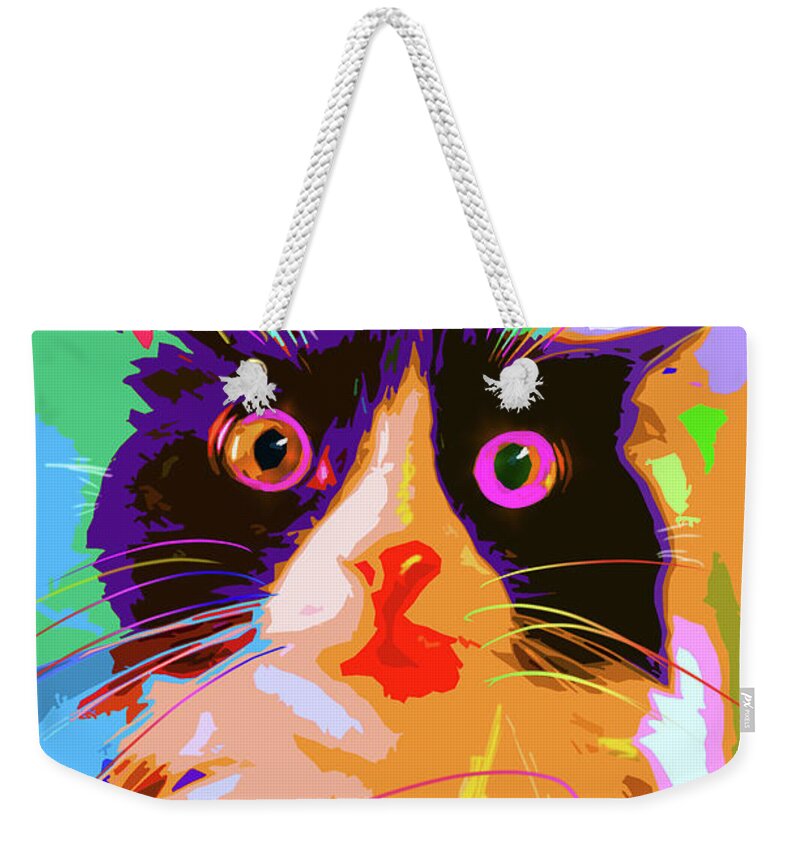 Tux Weekender Tote Bag featuring the painting POP CAT Tux by DC Langer