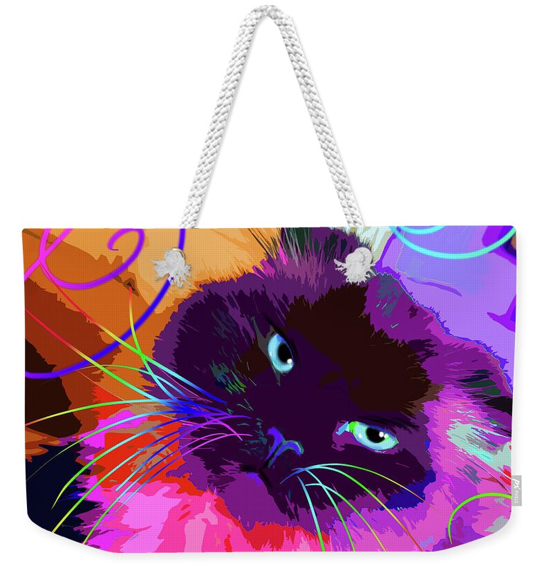 Dizzycats Weekender Tote Bag featuring the painting pOpCat Misha by DC Langer