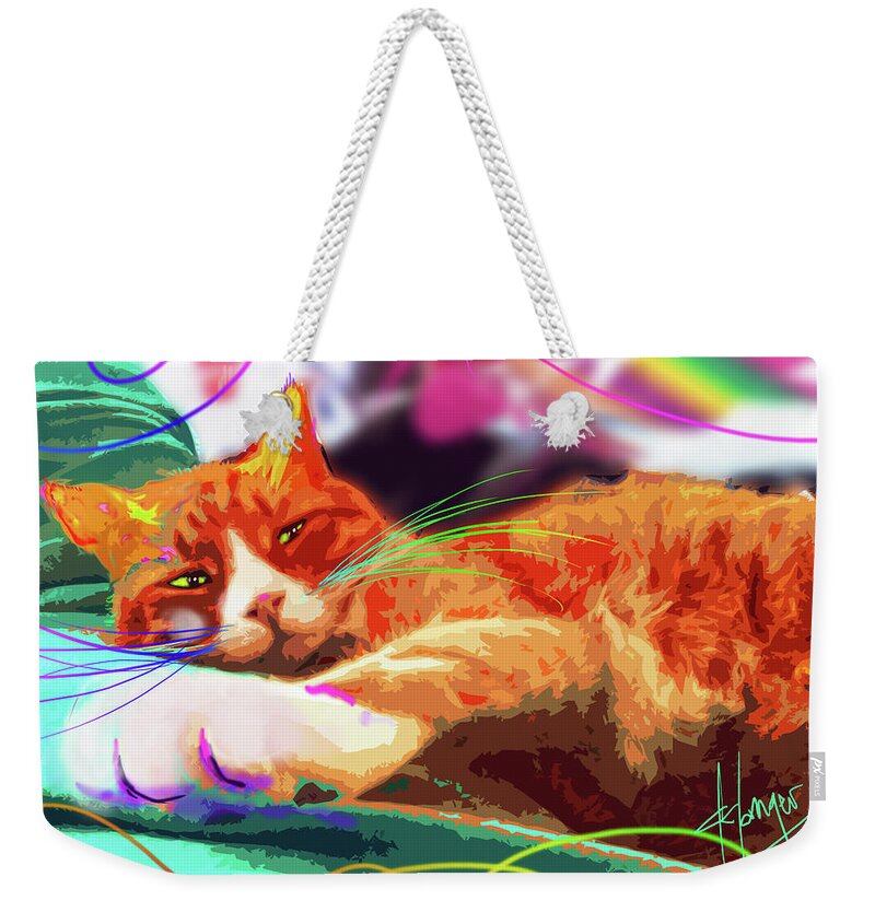 Teddy Weekender Tote Bag featuring the painting pOpCat Teddy by DC Langer