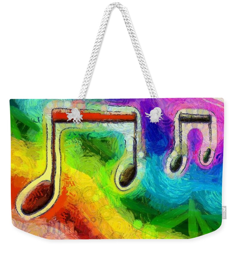 Eighth Notes Weekender Tote Bag featuring the digital art Popping Eighth Notes by Bernie Sirelson