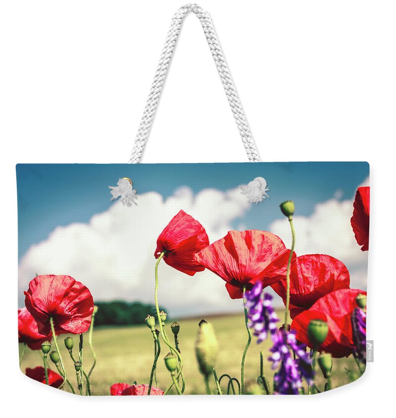 Bud Weekender Tote Bag featuring the photograph Poppy Bokeh Fields by Sascha Kilmer